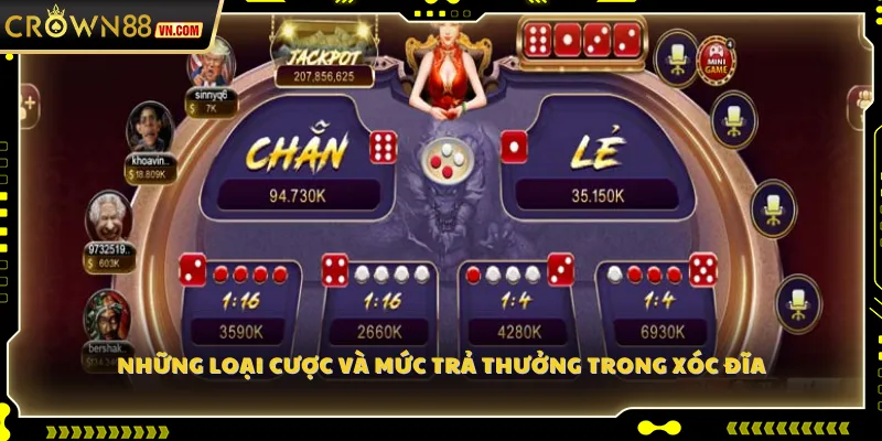 Những loại cược và mức trả thưởng trong xóc đĩa